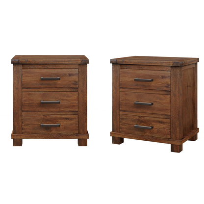 Rustic Farmhouse Nightstand (Set of 2) With 3 Drawers - Natural - The Sleep Loft - Online Mattress Showroom NYC