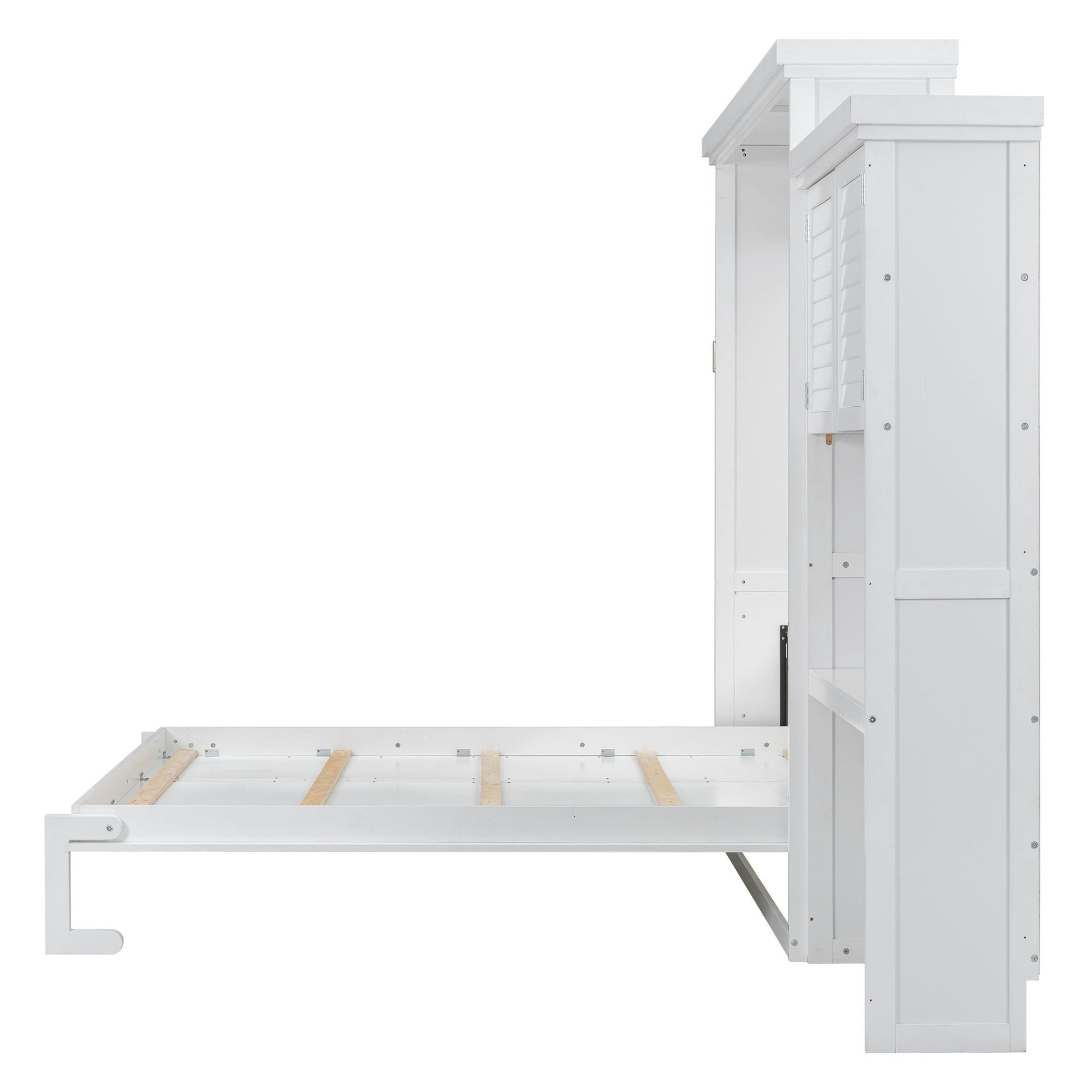Queen Size Murphy Bed With Louvered Design And Multiple Storage Shelves - White - The Sleep Loft - Online Mattress Showroom NYC