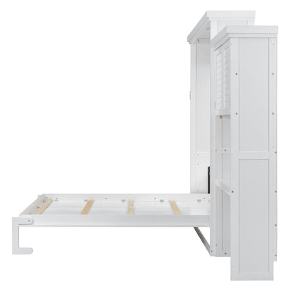 Queen Size Murphy Bed With Louvered Design And Multiple Storage Shelves - White - The Sleep Loft - Online Mattress Showroom NYC