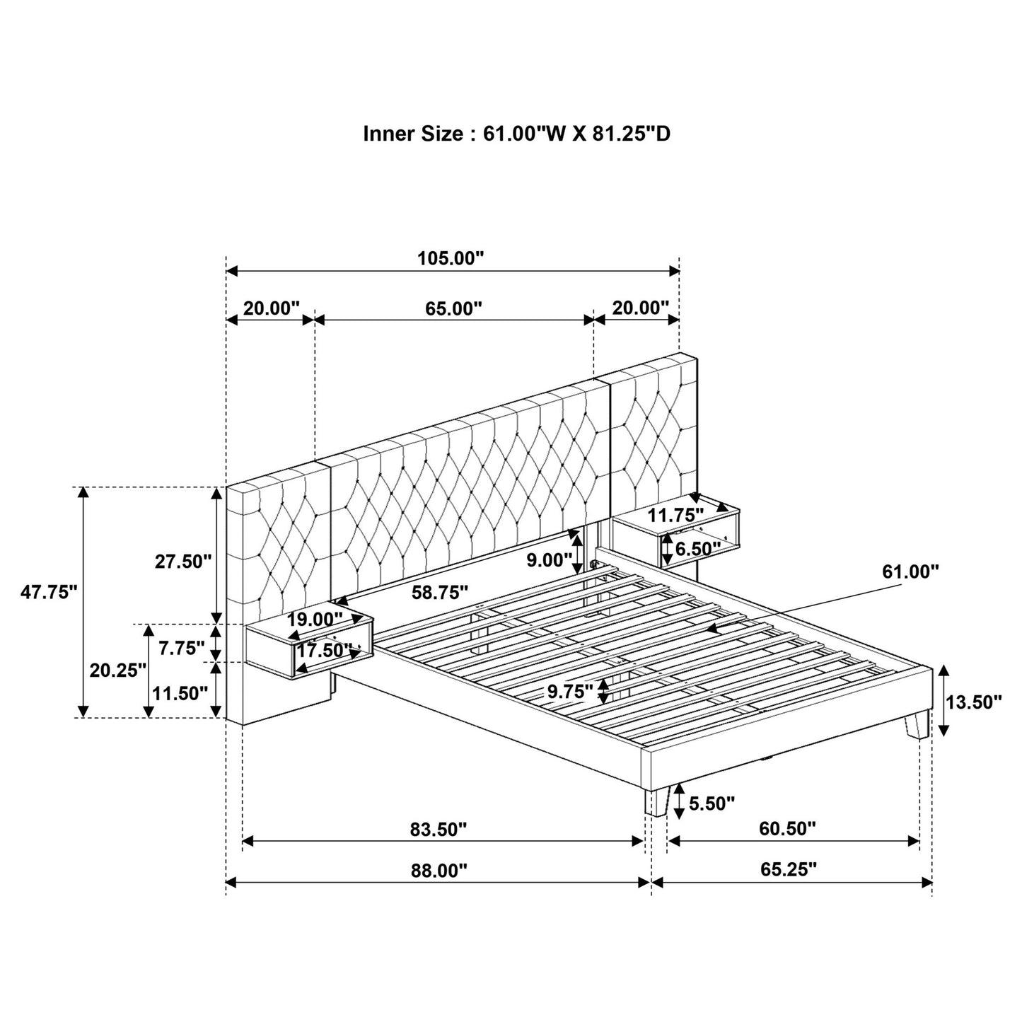 Kiah - Platform Bed With Floating Nightstands - The Sleep Loft - Online Mattress Showroom NYC