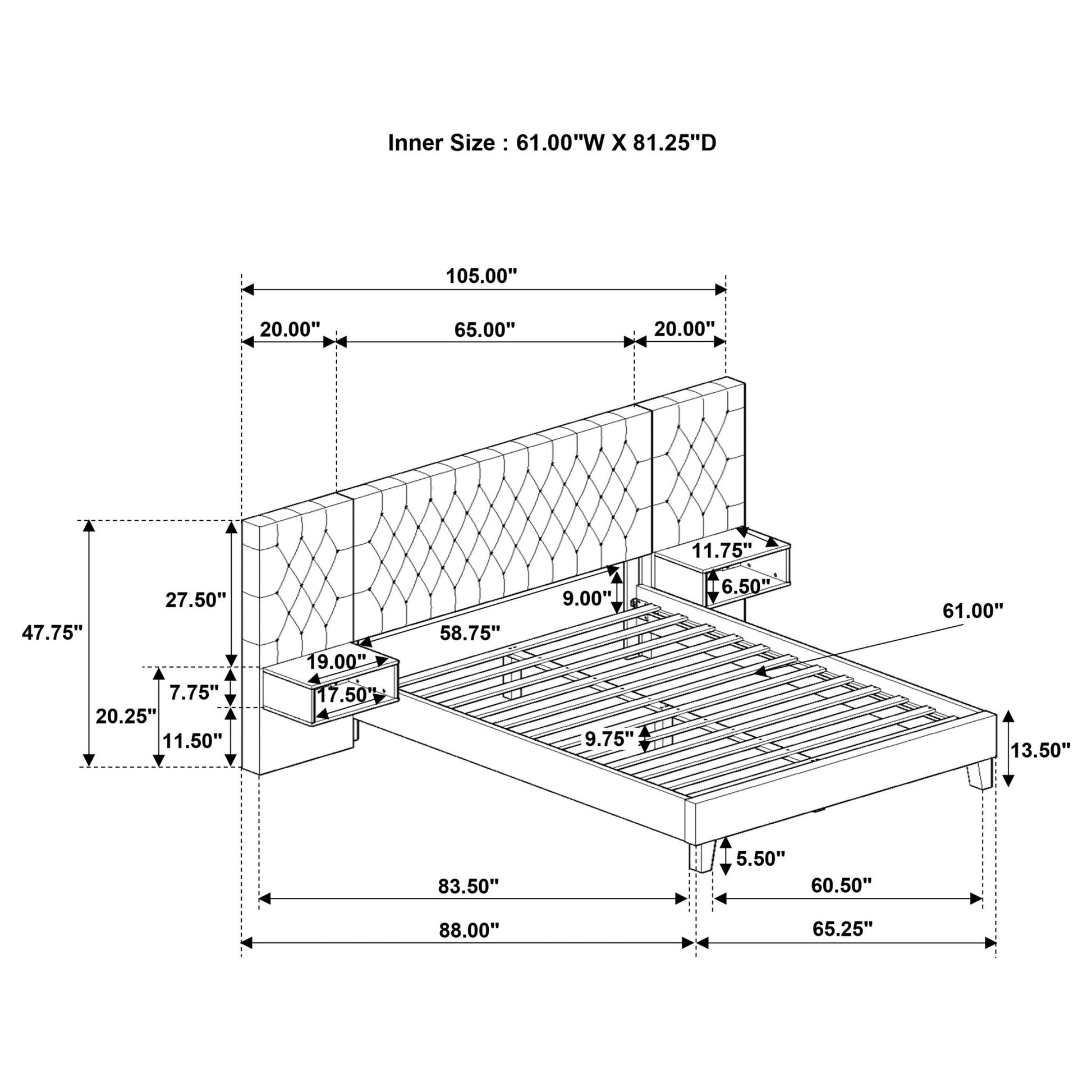 Kiah - Platform Bed With Floating Nightstands - The Sleep Loft - Online Mattress Showroom NYC