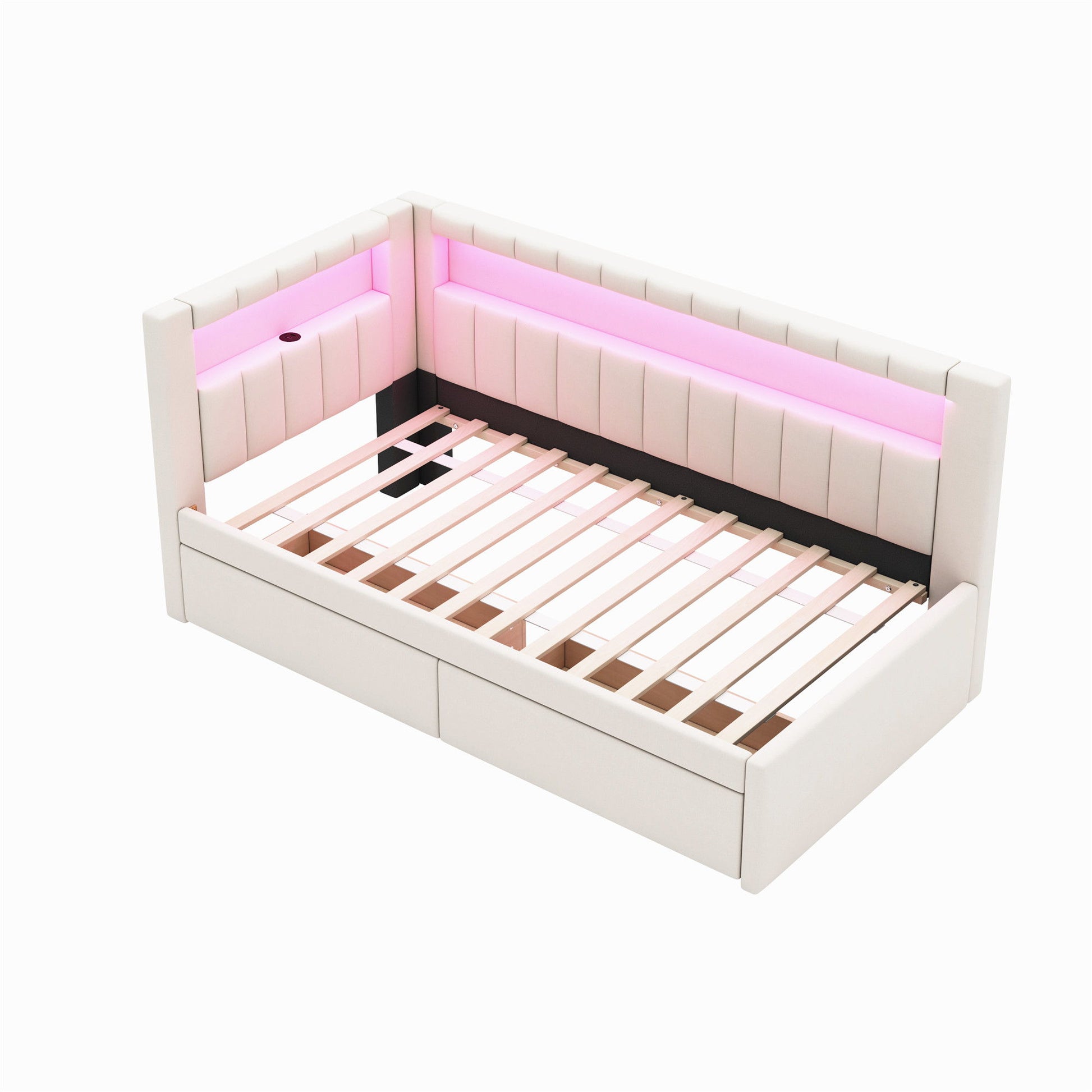 Upholstered Platform Bed With USB Ports And LED Belt - The Sleep Loft - Online Mattress Showroom NYC