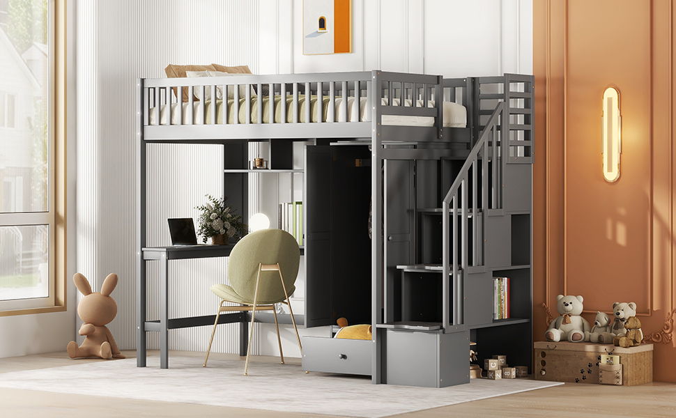 Loft Bed With Bookshelf, Drawers, Desk, And Wardrobe - The Sleep Loft - Online Mattress Showroom NYC
