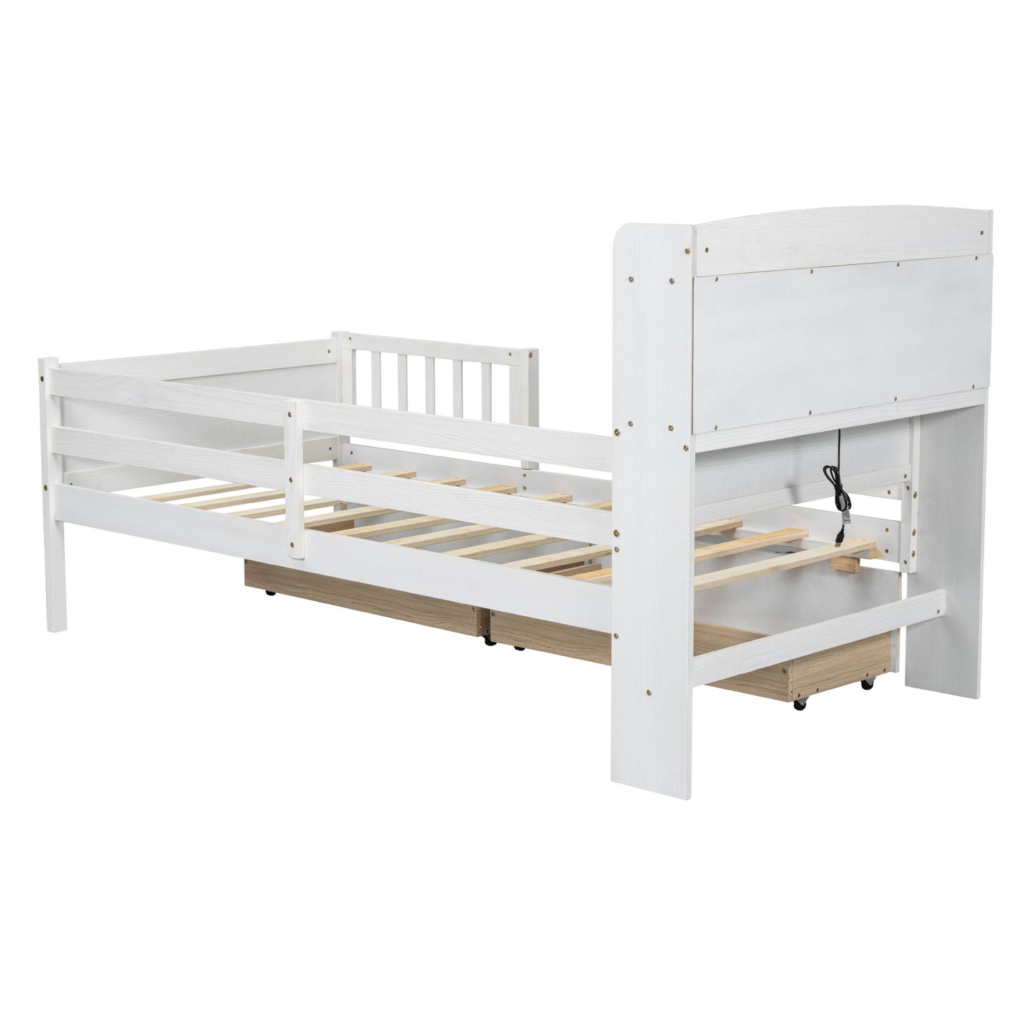 Platform Bed With LED Light, Multi Functional Headboard, Guardrail And 2 Drawers - The Sleep Loft - Online Mattress Showroom NYC