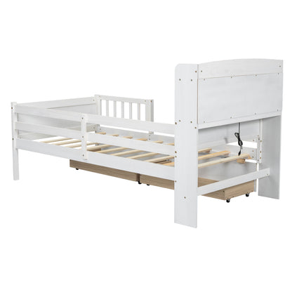 Platform Bed With LED Light, Multi Functional Headboard, Guardrail And 2 Drawers - The Sleep Loft - Online Mattress Showroom NYC