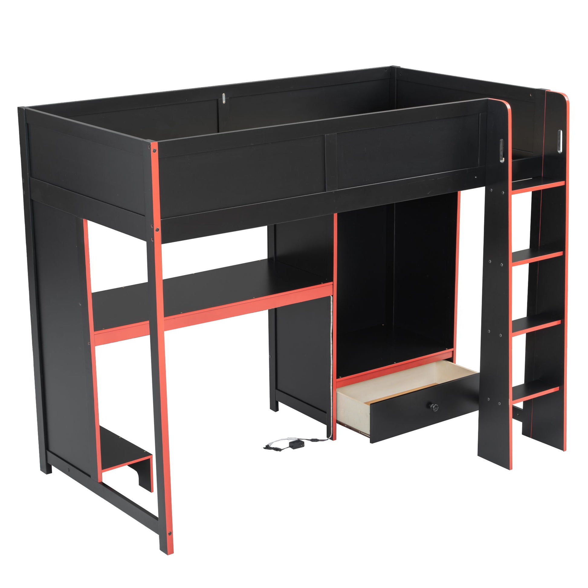 Gaming Loft Bed With Built In Desk, Wardrobe, LED Lighting And Drawer - The Sleep Loft - Online Mattress Showroom NYC