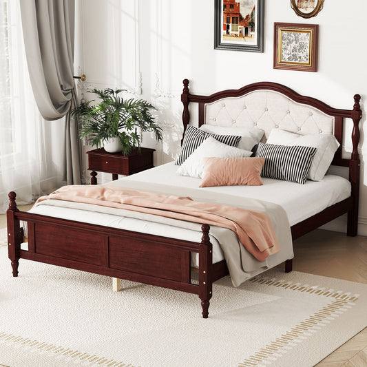 Pine Wooden Bed With Upholstered Headboard And Panel Footboard, With Two Bed Rail Support Feet And Central Platform Support Feet - The Sleep Loft - Online Mattress Showroom NYC