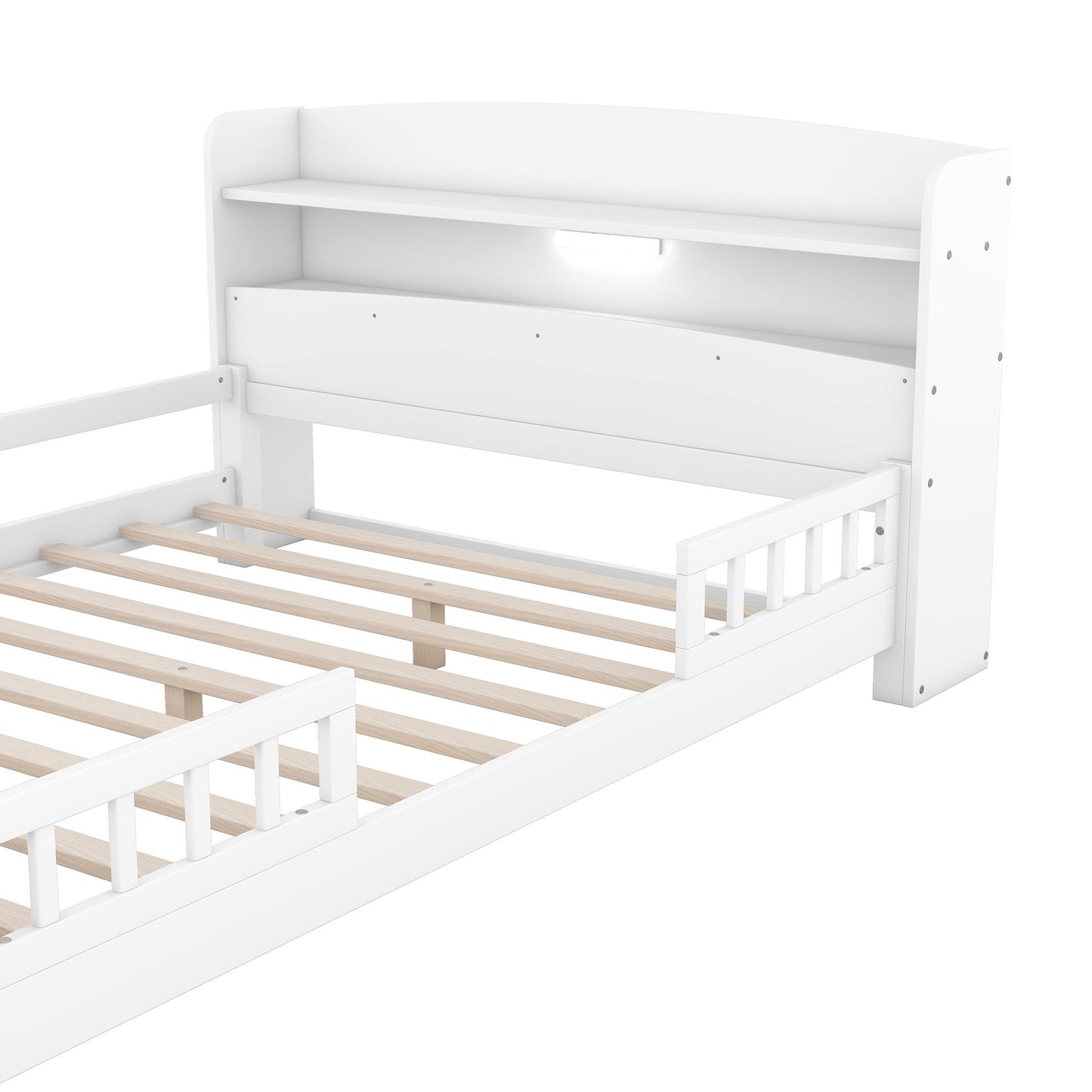 Wood Platform Bed With Built In LED Light, Storage Headboard And Guardrail - The Sleep Loft - Online Mattress Showroom NYC