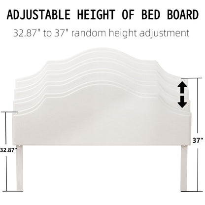 King Size, Upholstered Platform Bed Frame With Adjustable Headboard, No Box Spring Needed - White