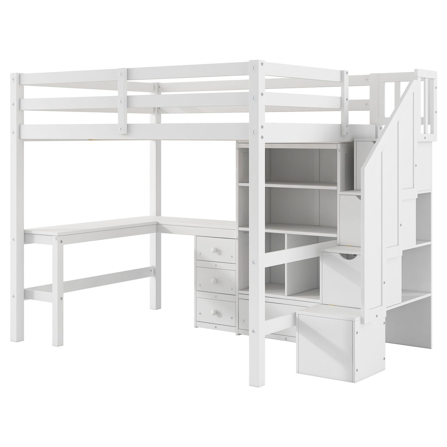 Loft Bed & L Shaped Desk, Drawers, Cabinet, And Storage Staircase - The Sleep Loft - Online Mattress Showroom NYC
