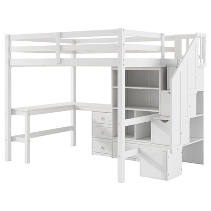 Loft Bed & L Shaped Desk, Drawers, Cabinet, And Storage Staircase - The Sleep Loft - Online Mattress Showroom NYC