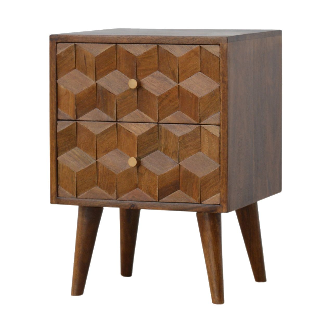 Cube Carved Bedside Table Nightstand - Chestnut - The Sleep Loft - Online Mattress Showroom NYC
