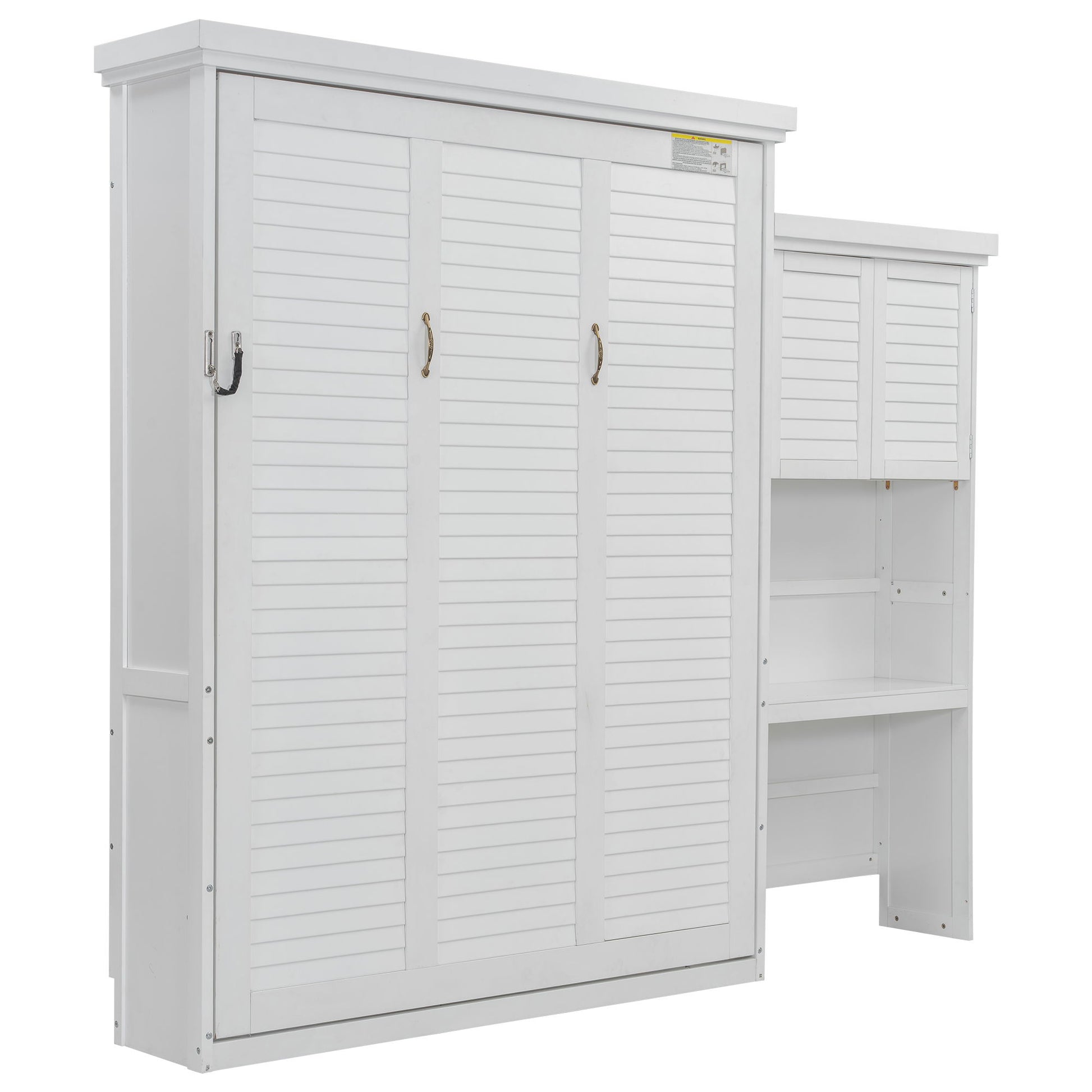 Queen Size Murphy Bed With Louvered Design And Multiple Storage Shelves - White - The Sleep Loft - Online Mattress Showroom NYC