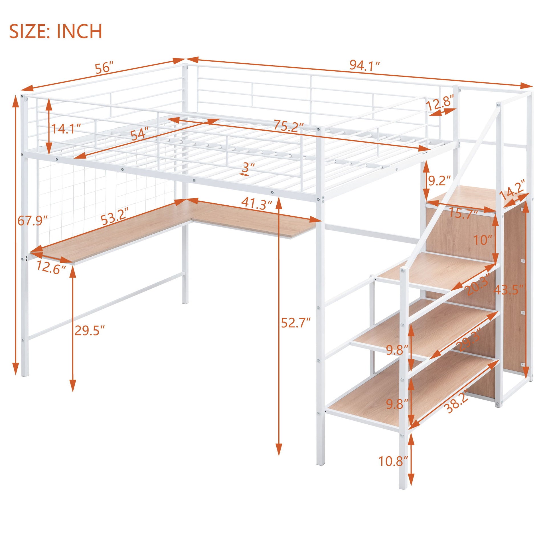 Loft Bed With Desk And Grid, Stylish Frame With Lateral Storage Ladder And Wardrobe - The Sleep Loft - Online Mattress Showroom NYC