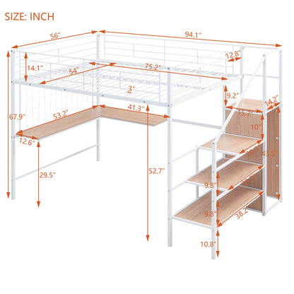 Loft Bed With Desk And Grid, Stylish Frame With Lateral Storage Ladder And Wardrobe - The Sleep Loft - Online Mattress Showroom NYC