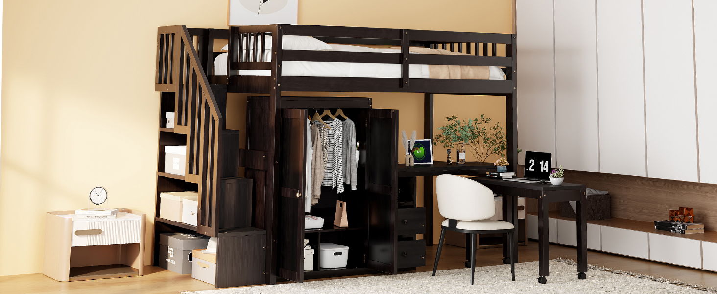 Loft Bed With Stairs, Bookshelf, Drawers, Desk & Wardrobe, Space Saving Multifunctional Furniture - The Sleep Loft - Online Mattress Showroom NYC