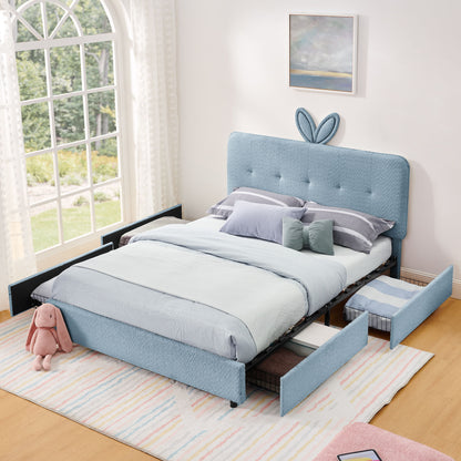 Upholstered Bed With Oversized Rabbit Ear Headboard, LED Lights & 4 Storage Drawers - The Sleep Loft - Online Mattress Showroom NYC