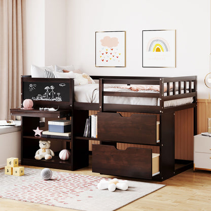 Low Loft Bed With Rolling Desk, Shelf And Drawers - The Sleep Loft - Online Mattress Showroom NYC