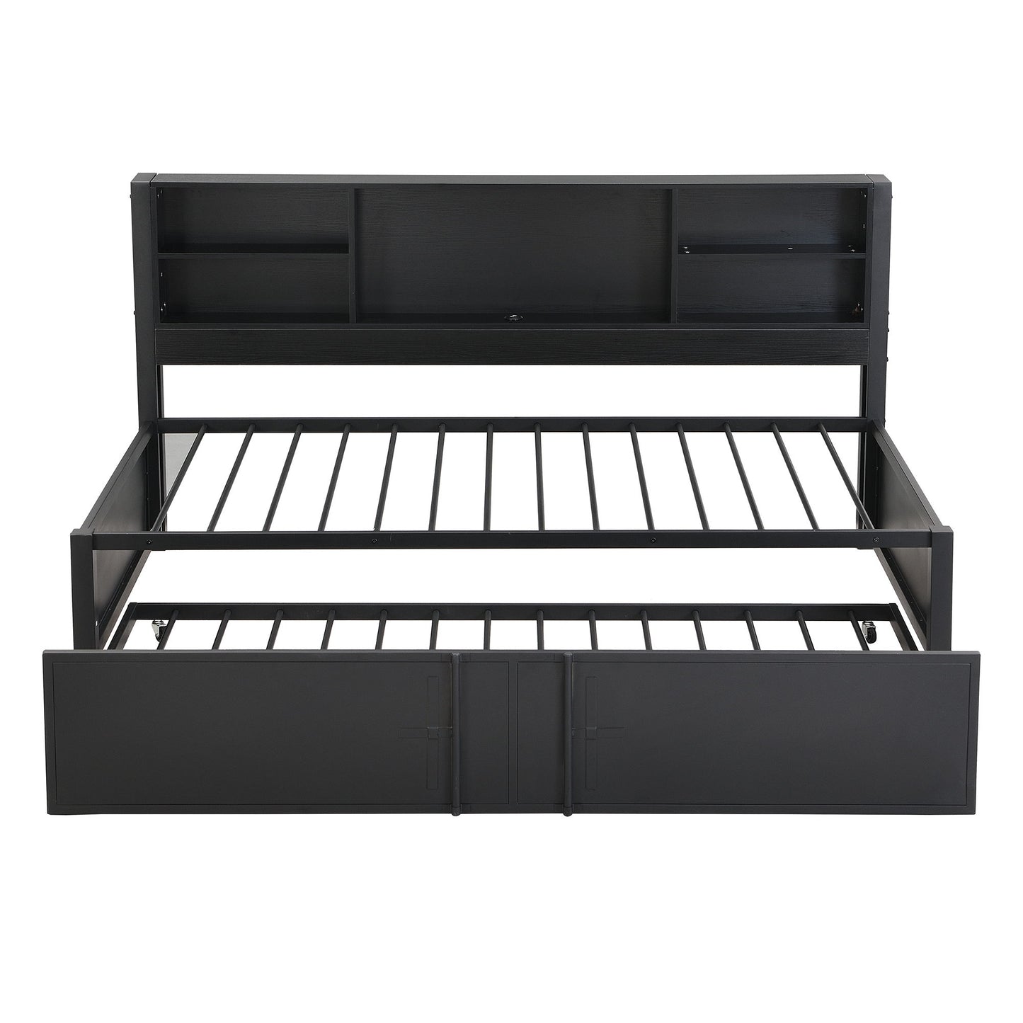 Industrial Metal Daybed With Trundle, Storage Shelves, USB Ports - The Sleep Loft - Online Mattress Showroom NYC