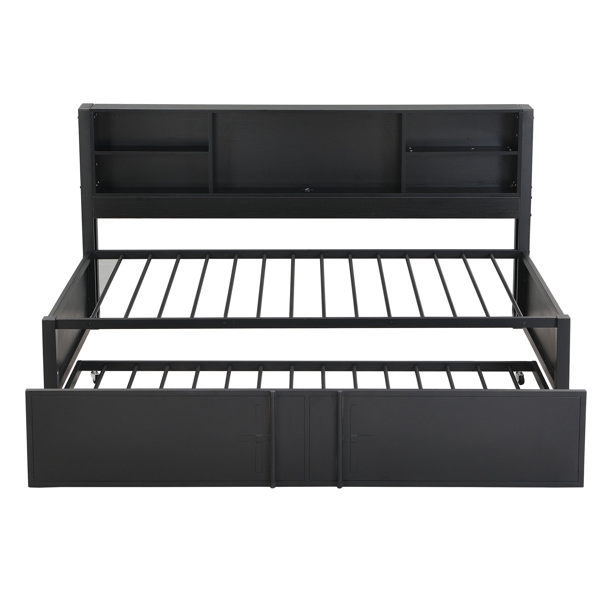 Industrial Metal Daybed With Trundle, Storage Shelves, USB Ports - The Sleep Loft - Online Mattress Showroom NYC