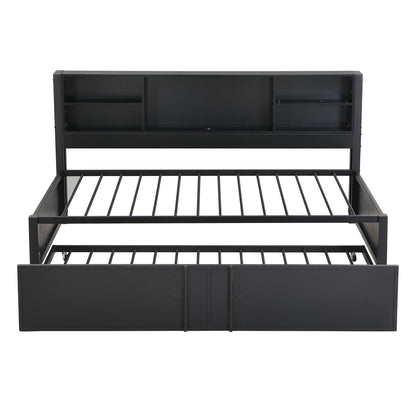 Industrial Metal Daybed With Trundle, Storage Shelves, USB Ports - The Sleep Loft - Online Mattress Showroom NYC