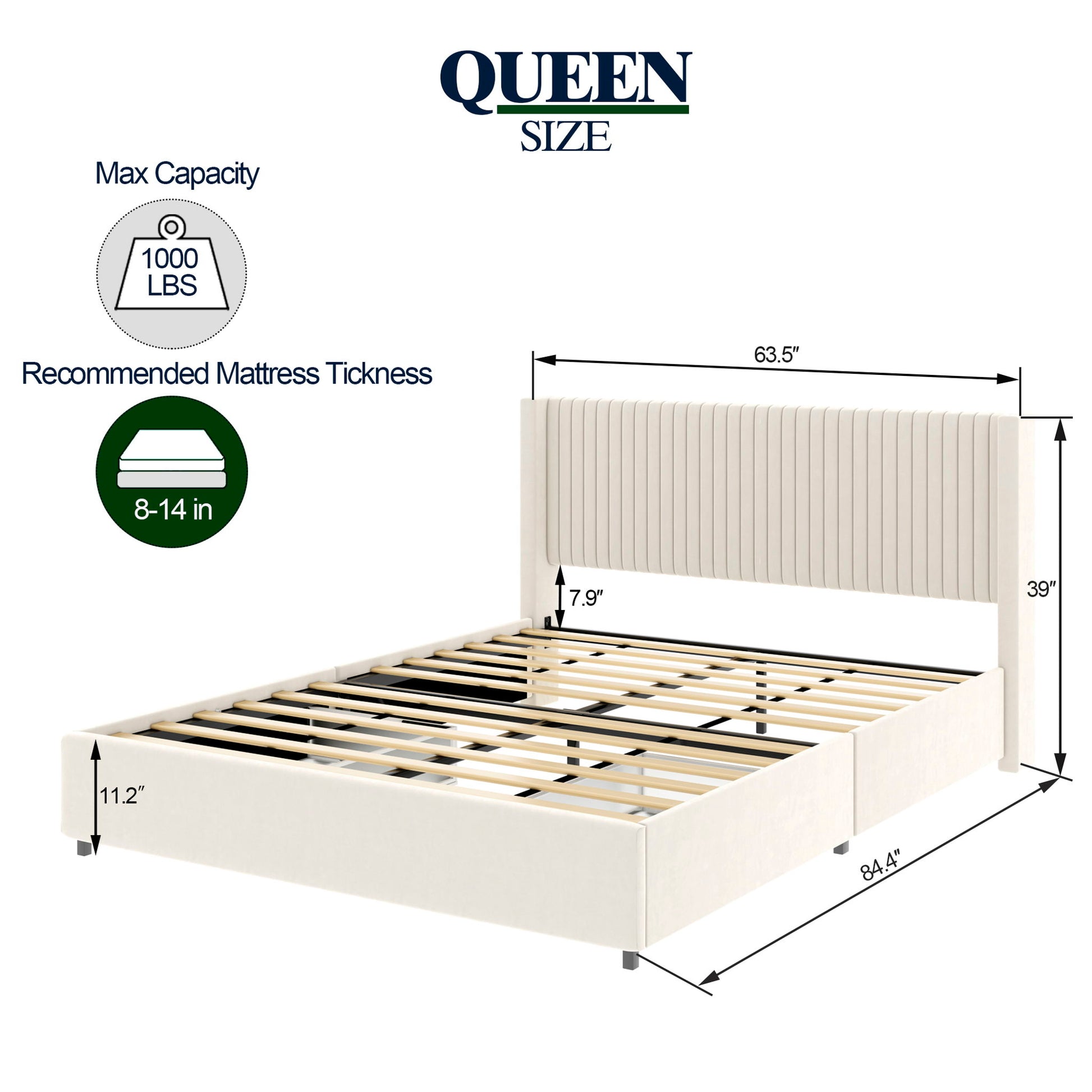 Anna - Upholstered Wingback Platform Bed With 4 Drawers Storage - The Sleep Loft - Online Mattress Showroom NYC