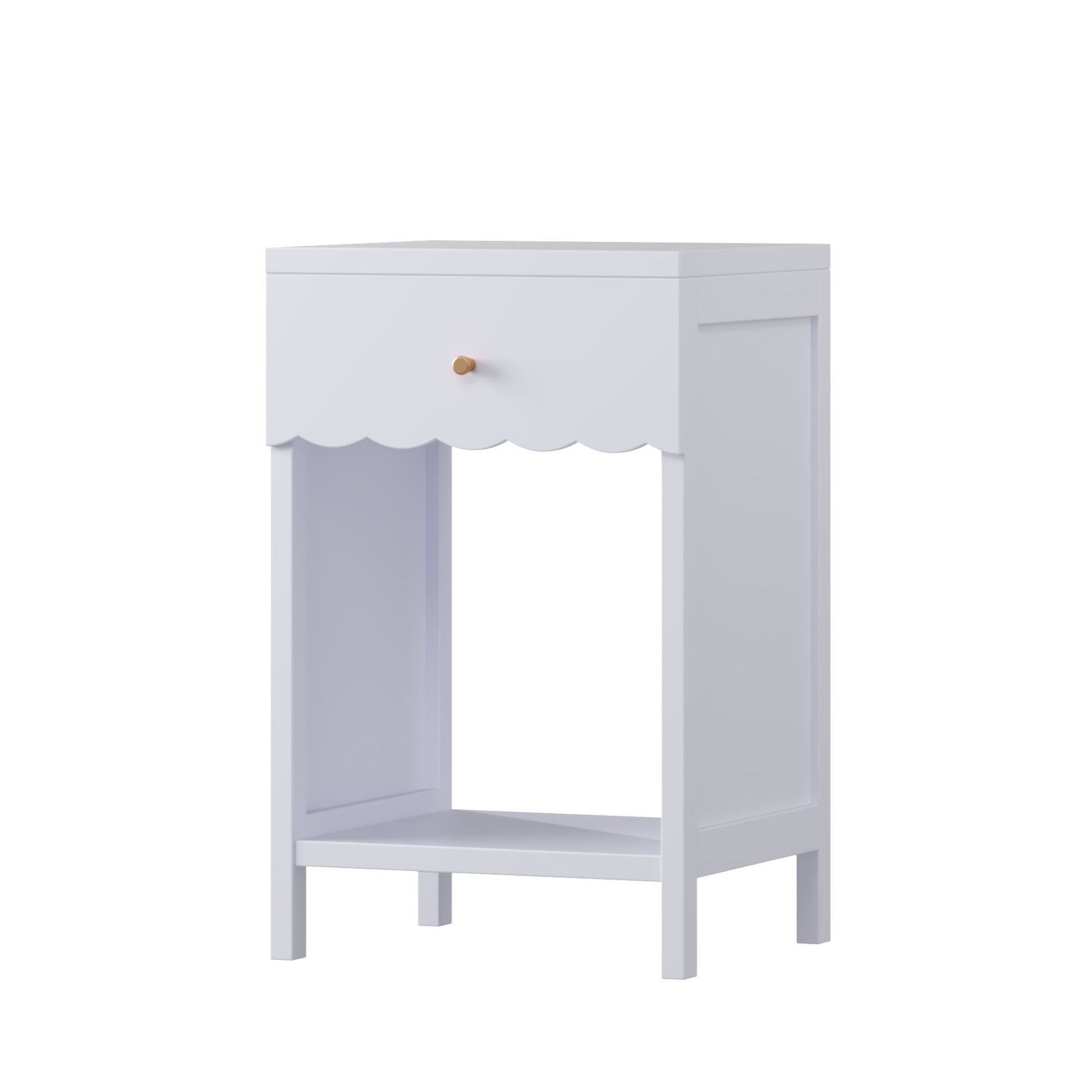 Nightstand With Drawer And Open Shelf, Scalloped Edge Bedside Table - The Sleep Loft - Online Mattress Showroom NYC