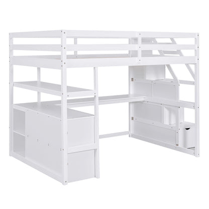 Loft Bed With Desk, Shelves, 2 Drawers, Storage Staircase - The Sleep Loft - Online Mattress Showroom NYC
