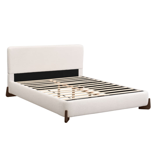 Queen Size Elegant Terry Upholstered Bed - White - The Sleep Loft - Online Mattress Showroom NYC