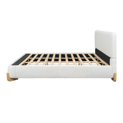 Elegant Boucle Upholstered Bed With Solid Wood Feet