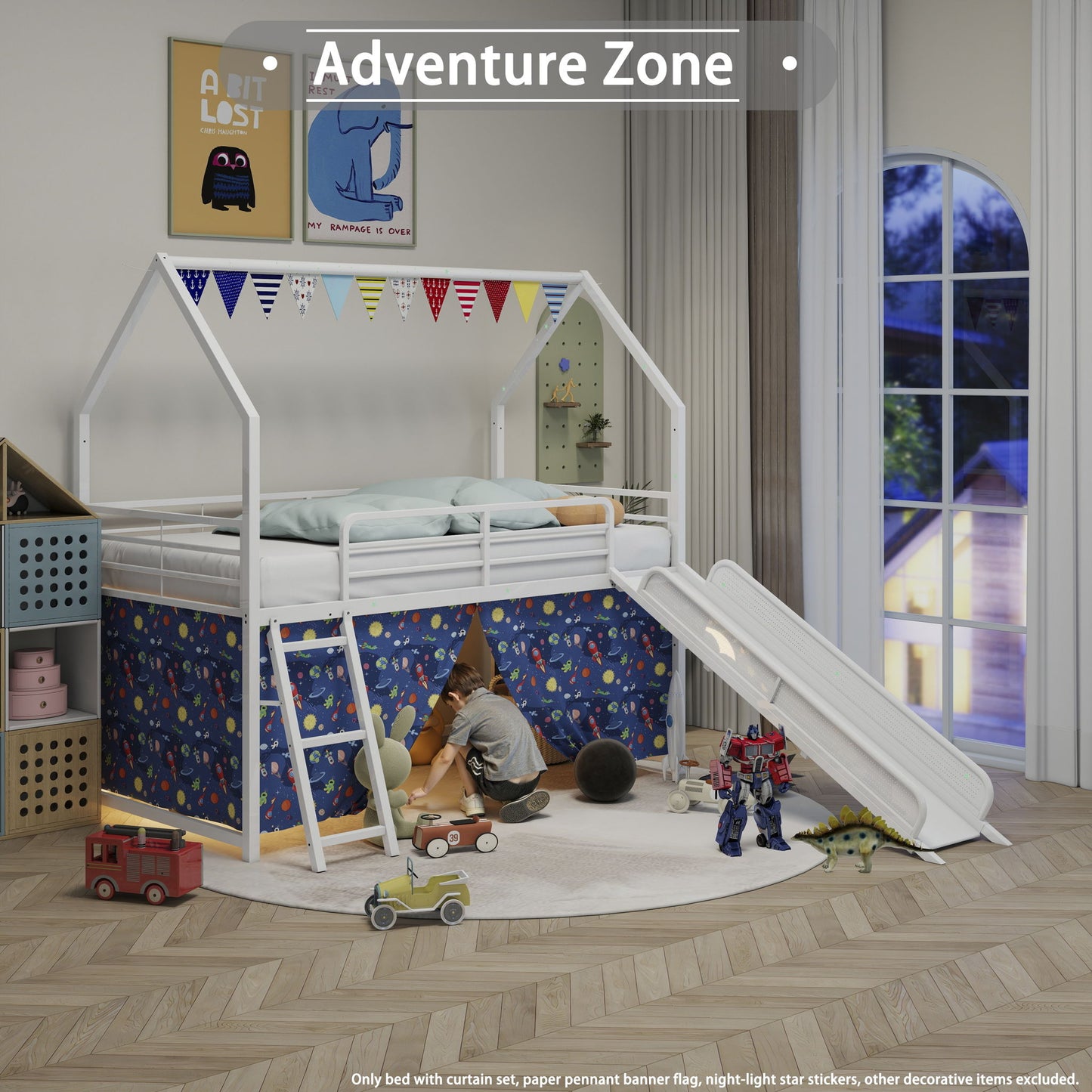 Jack - House Loft Bed With Slide And Curtain Set - The Sleep Loft - Online Mattress Showroom NYC