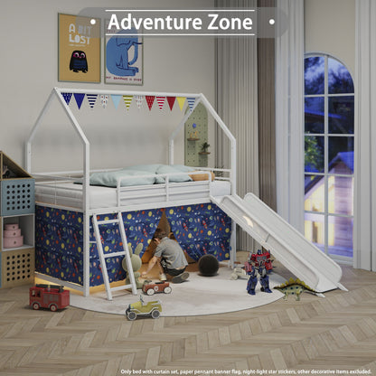 Jack - House Loft Bed With Slide And Curtain Set - The Sleep Loft - Online Mattress Showroom NYC