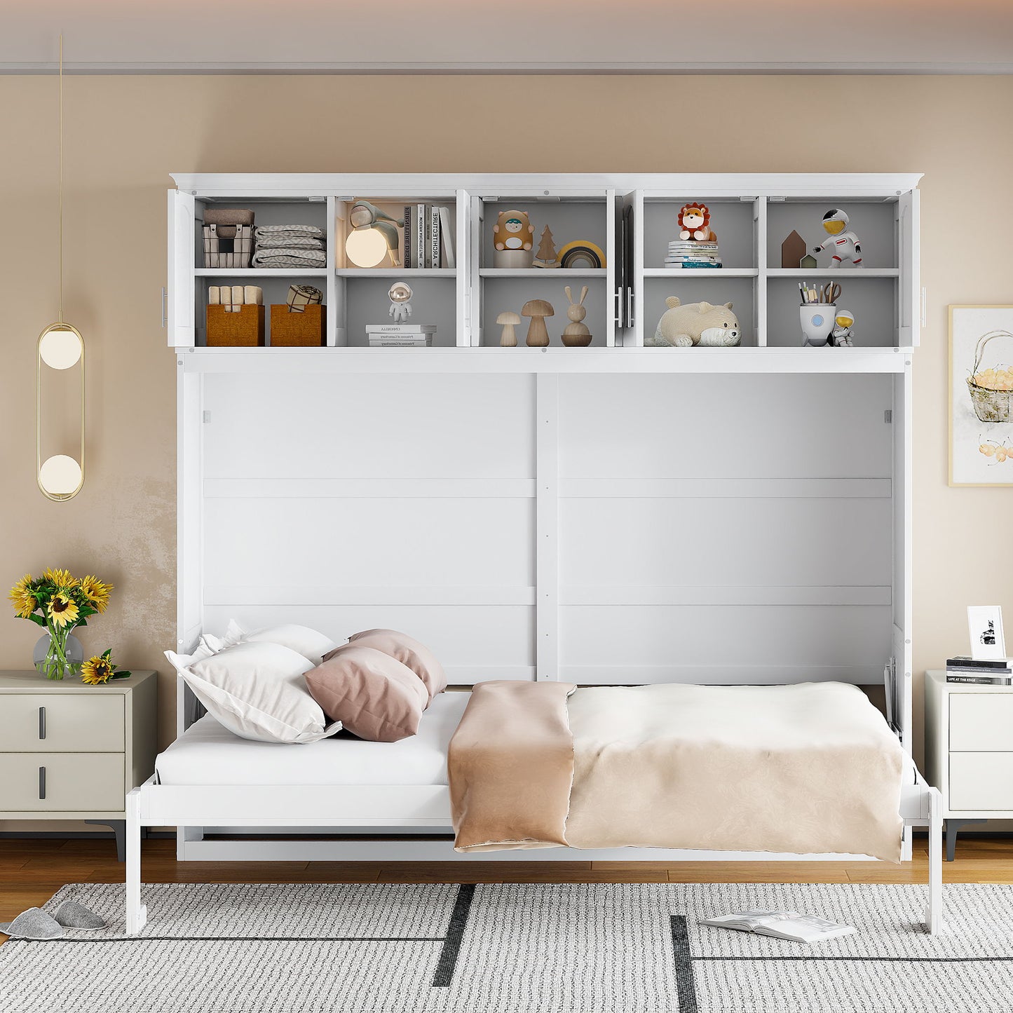 Murphy Modern Bed With Top Cabinets For Space Saving And Comfort - The Sleep Loft - Online Mattress Showroom NYC