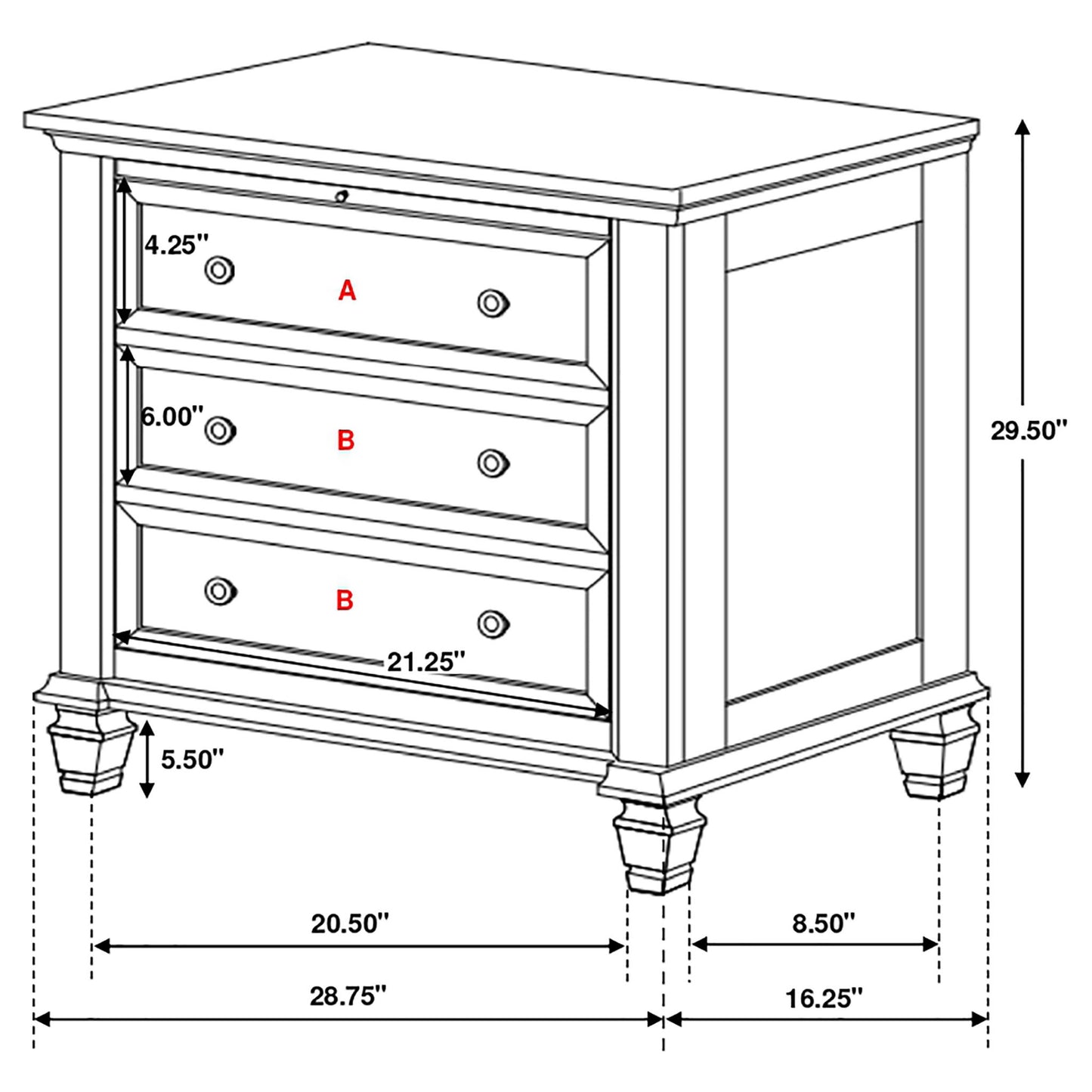 Cottage 3 Drawer Nightstand With Pull Out Tray - Cream White - The Sleep Loft - Online Mattress Showroom NYC