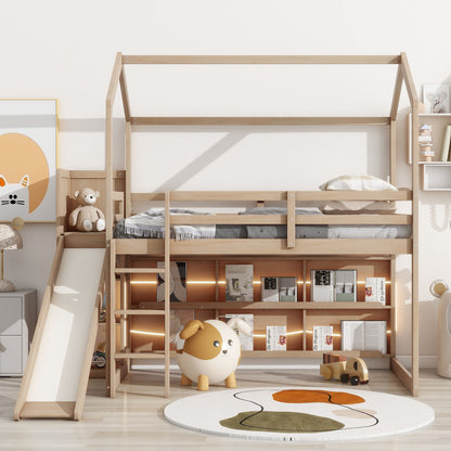 House Loft Bed With Slide, Storage Shelves And Light, Climbing Ramp - The Sleep Loft - Online Mattress Showroom NYC