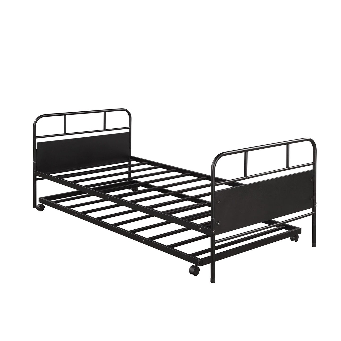 Twin Size Daybed Platform Bed Frame With Trundle Built In Casters - Black - The Sleep Loft - Online Mattress Showroom NYC