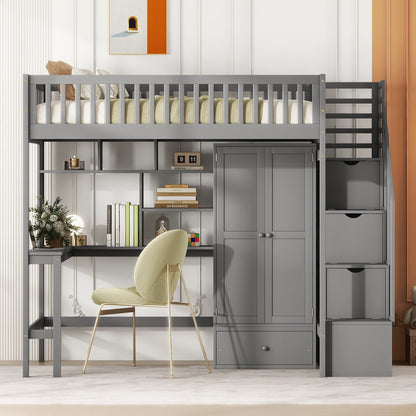 Loft Bed With Bookshelf, Drawers, Desk, And Wardrobe - The Sleep Loft - Online Mattress Showroom NYC