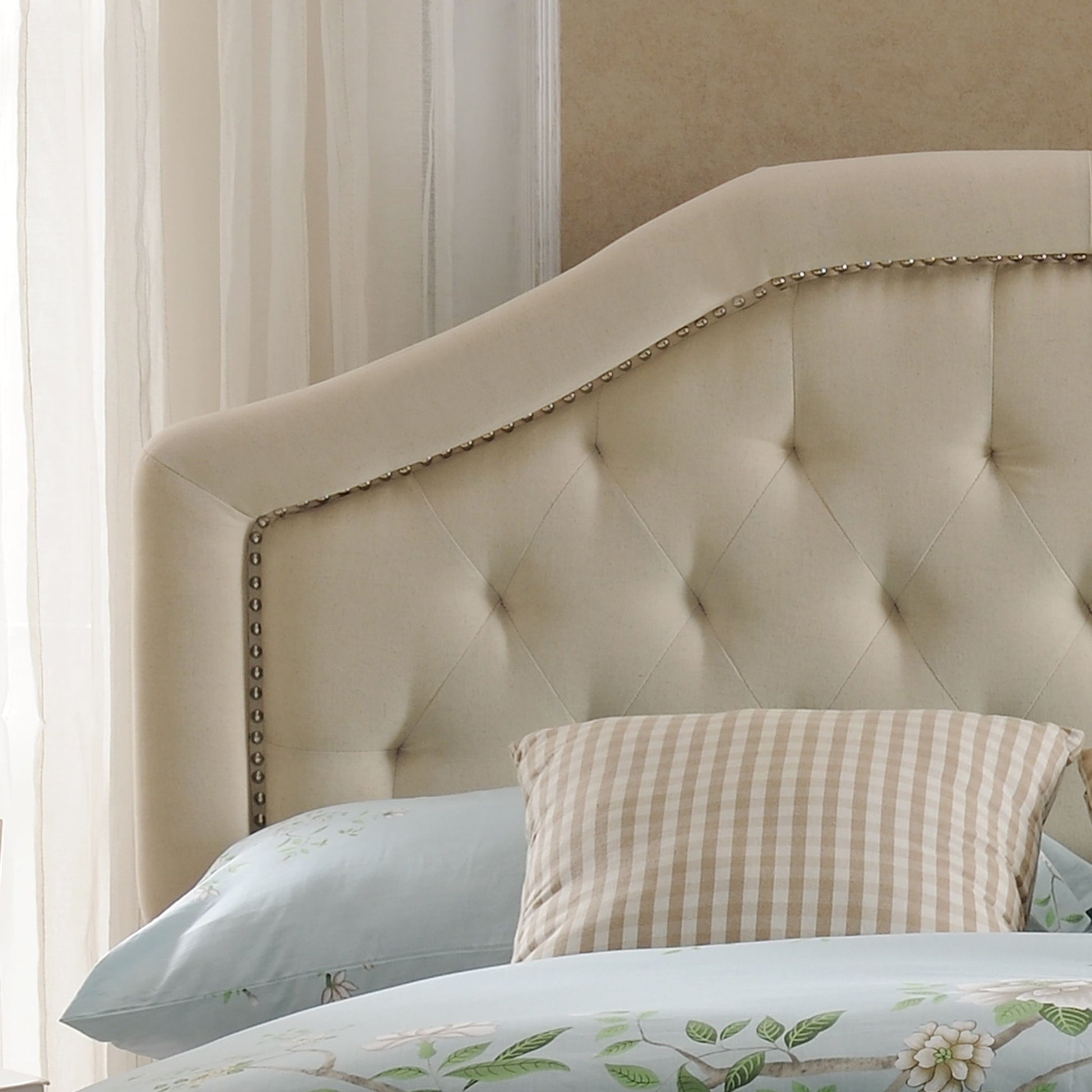 Queen & Full Size Headboard With Diamond Tufting And Nailhead Trim - Beige - The Sleep Loft - Online Mattress Showroom NYC