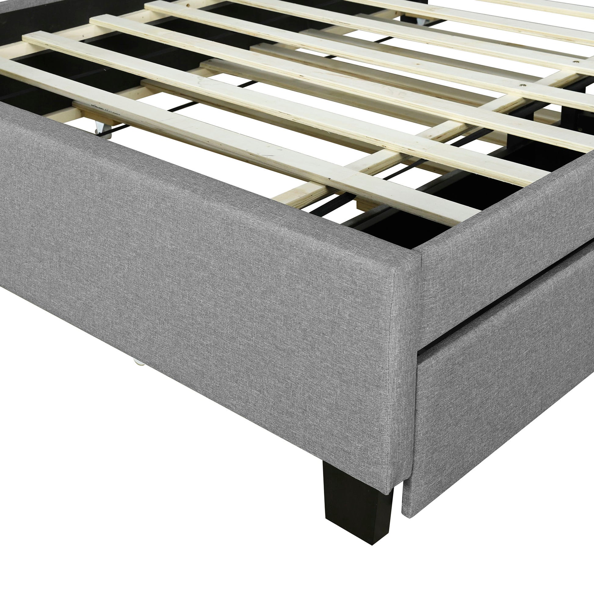 Upholstered Platform Bed With Storage Headboard, Trundle & 2 Drawers And A Set Of Sockets & USB Ports - The Sleep Loft - Online Mattress Showroom NYC