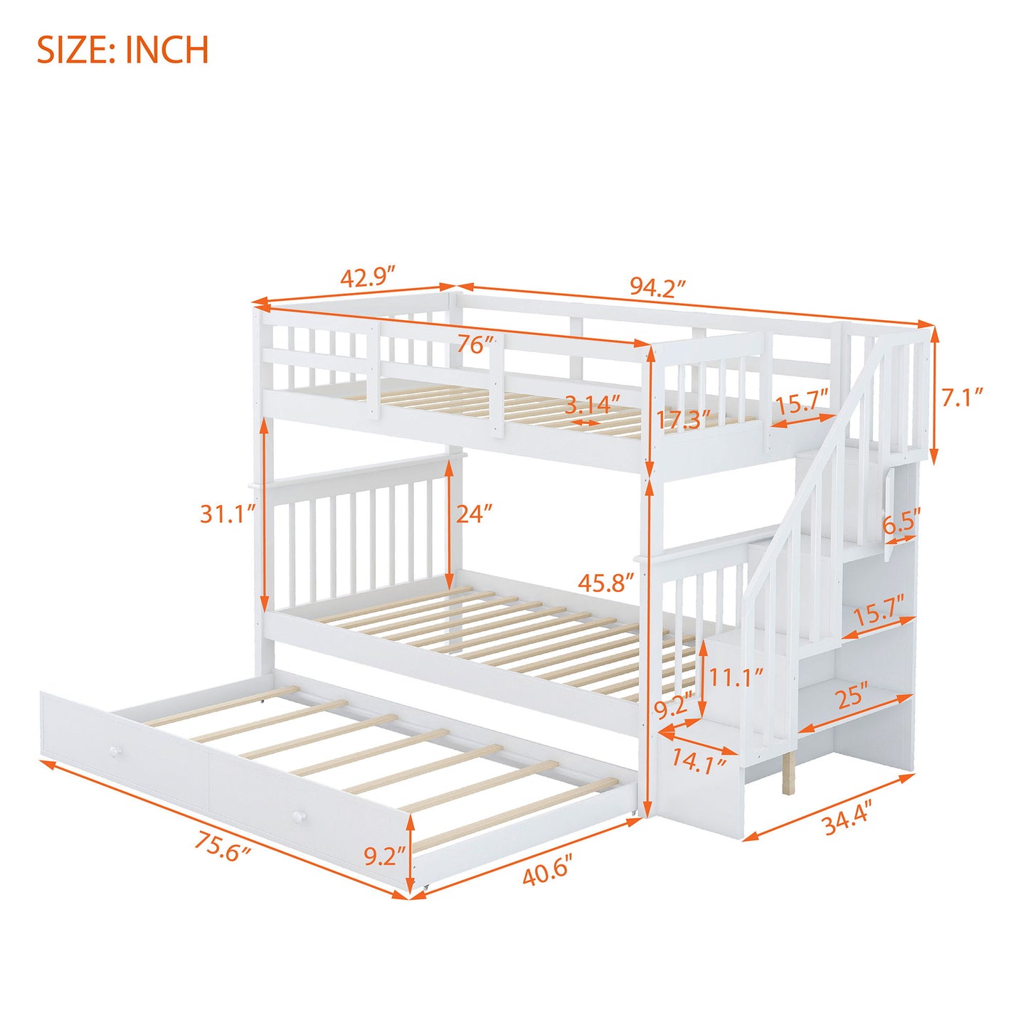 Stairway Bunk Bed With Storage And Guard Rail For Bedroom - The Sleep Loft - Online Mattress Showroom NYC