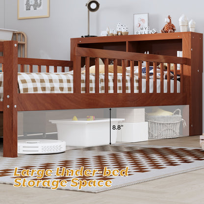 Bed With Headboard Storage Rack, 2 Under Bed Drawers, 3 Side Guardrails For Safety - The Sleep Loft - Online Mattress Showroom NYC