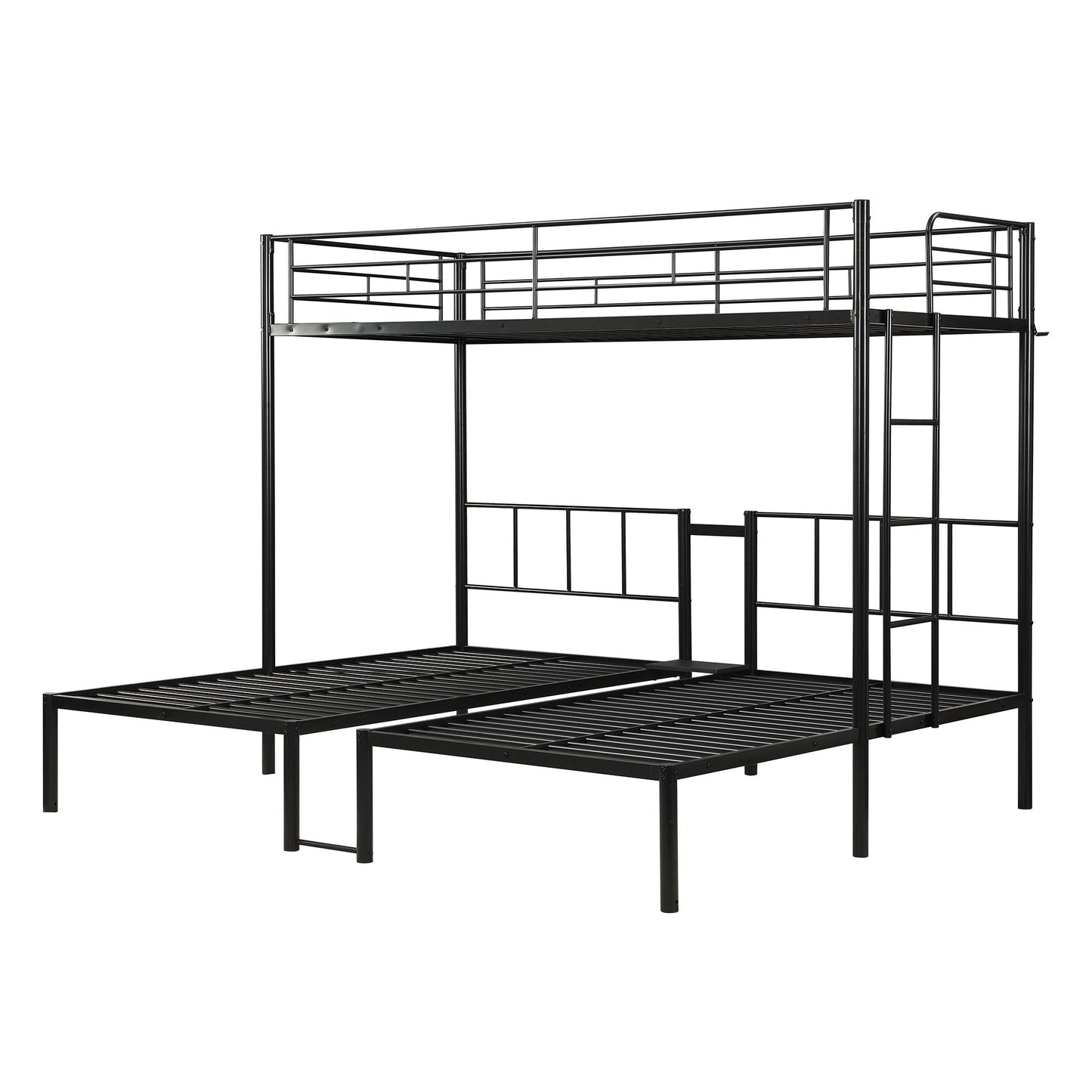 Twin Over Twin Over Twin Triple Bunk Bed With Safety Rails And Storage Shelf - Black - The Sleep Loft - Online Mattress Showroom NYC