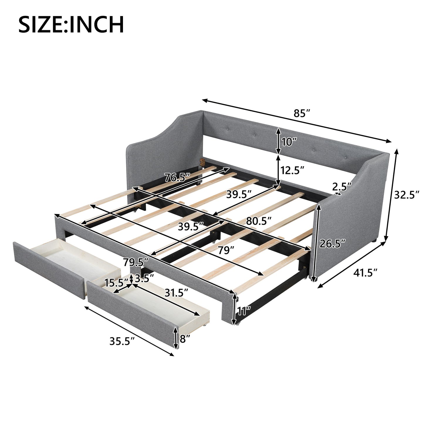 Upholstered Daybed With 2 Drawers - The Sleep Loft - Online Mattress Showroom NYC