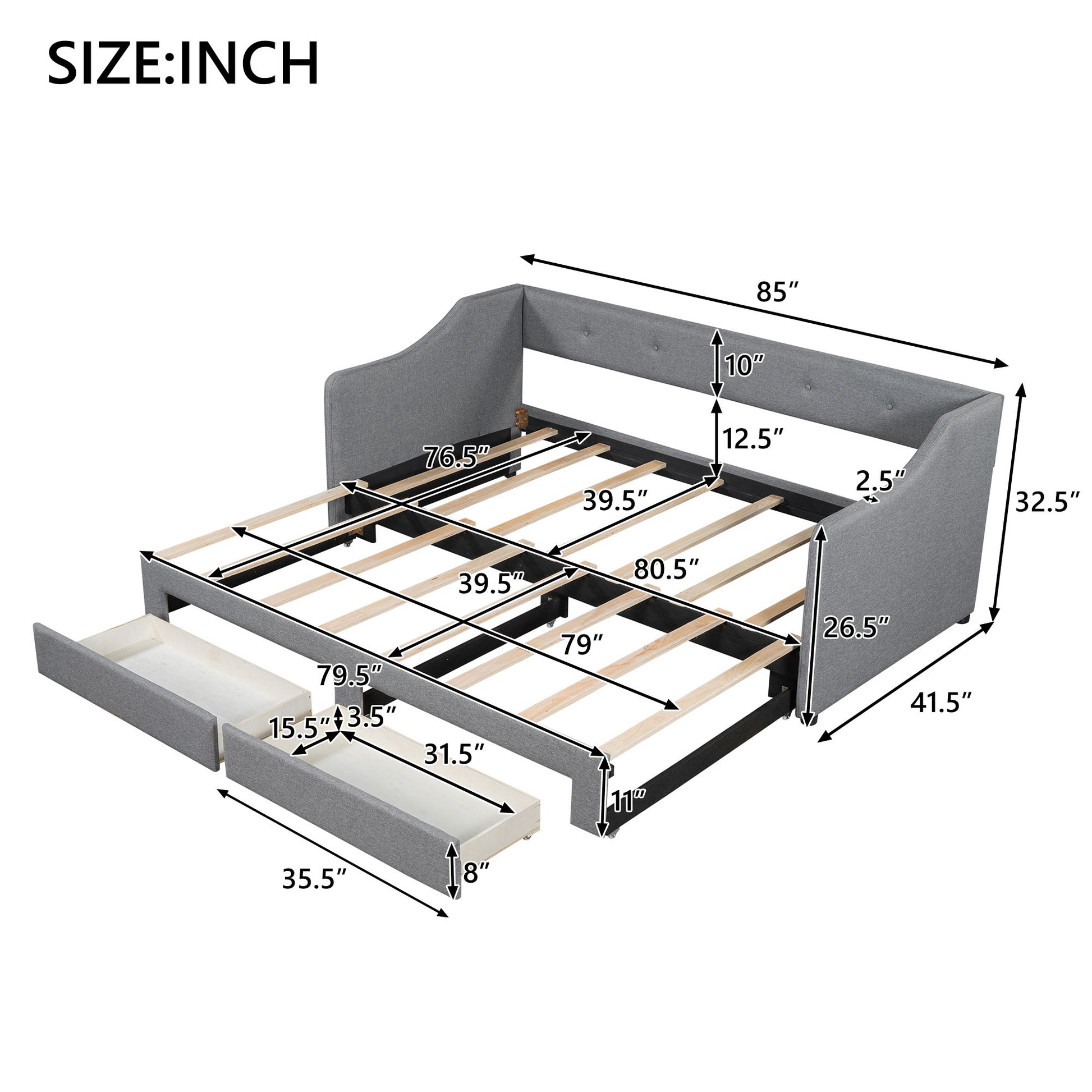 Upholstered Daybed With 2 Drawers - The Sleep Loft - Online Mattress Showroom NYC