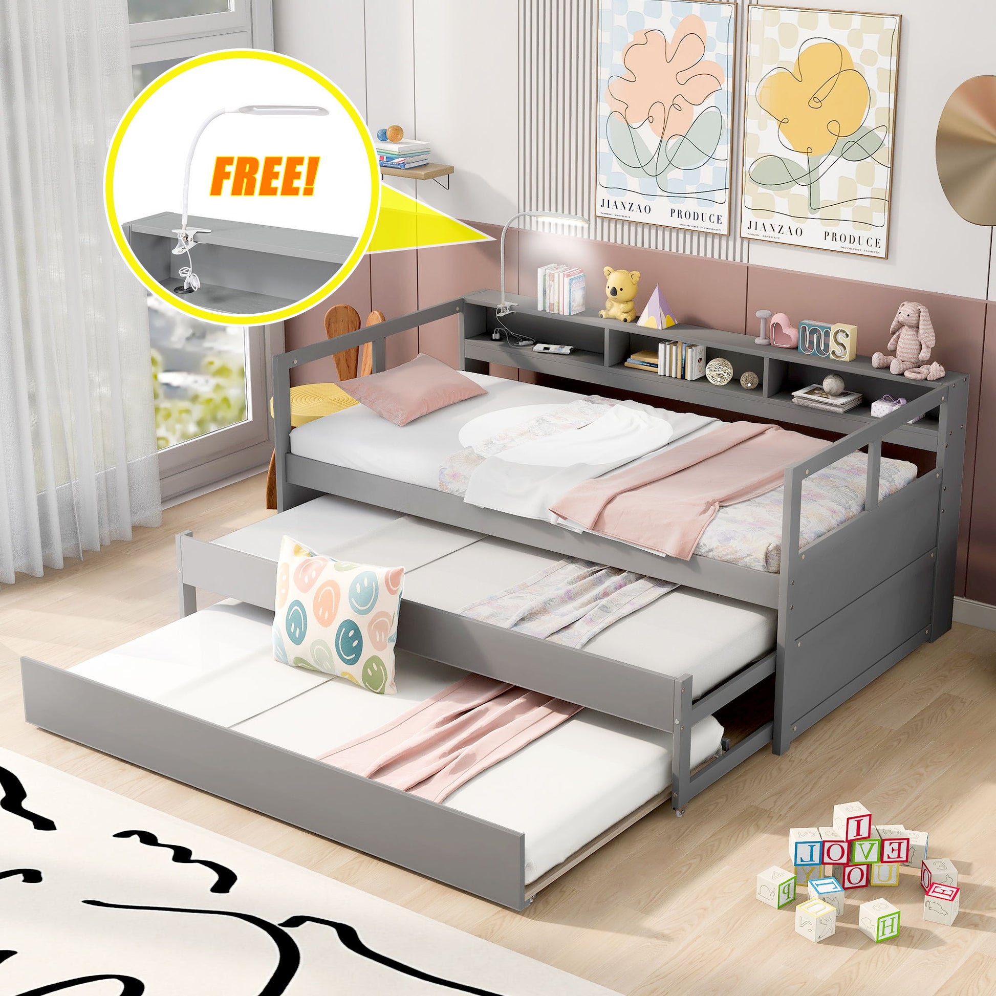Daybed With 2 Trundles, 3 Storage Cubbies, Built In USB Charging Light - The Sleep Loft - Online Mattress Showroom NYC