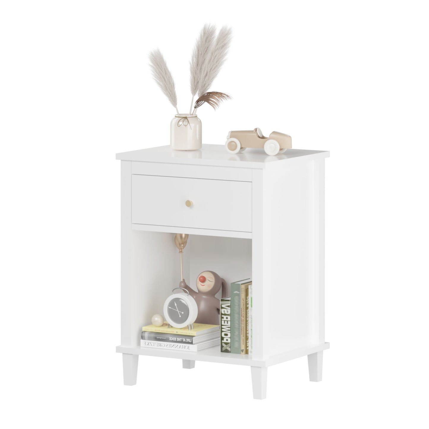Nightstand & 1 Drawer And 1 Shelf - White - The Sleep Loft - Online Mattress Showroom NYC