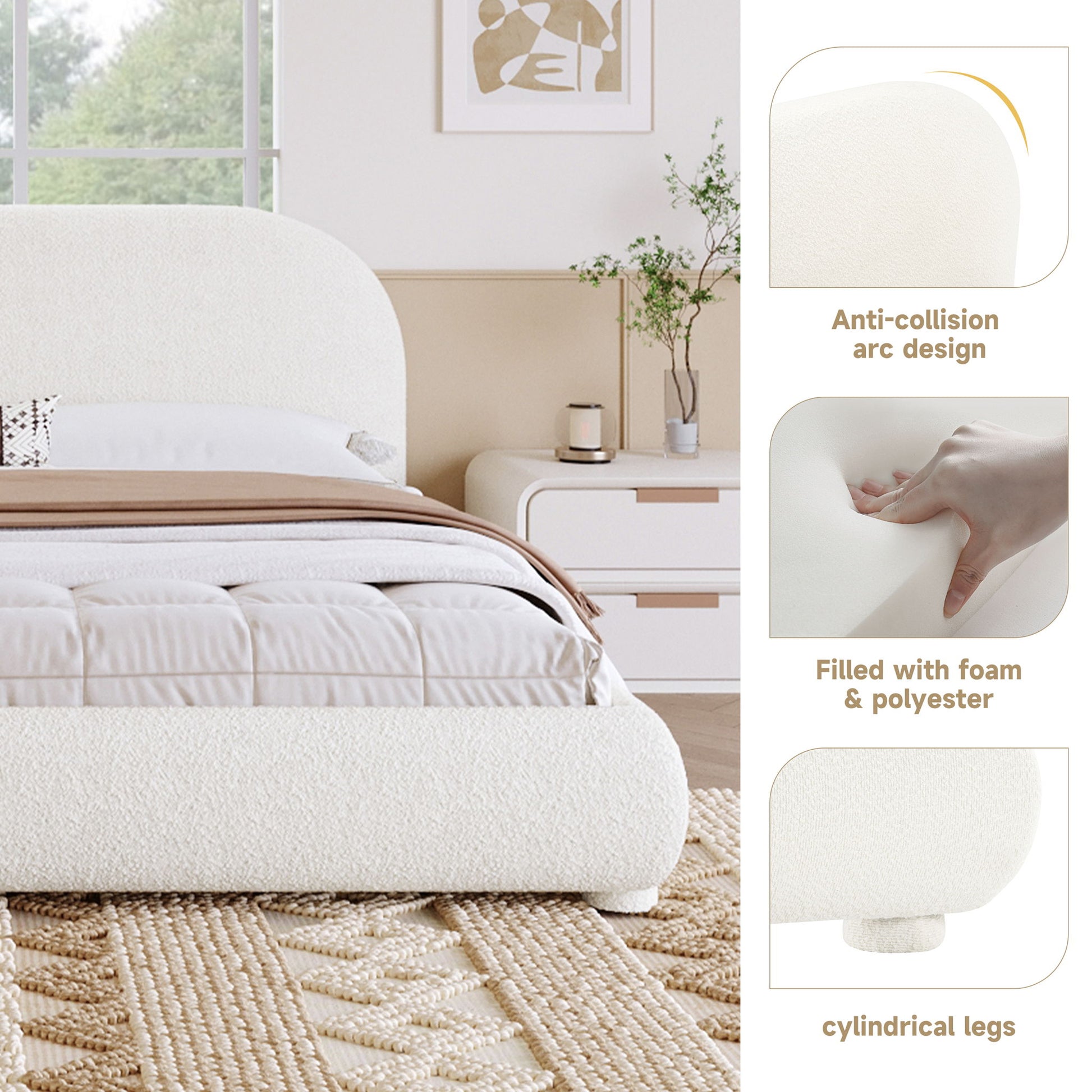 Upholstered Simple Modern Bedroom Bed With Curved Headboard - The Sleep Loft - Online Mattress Showroom NYC