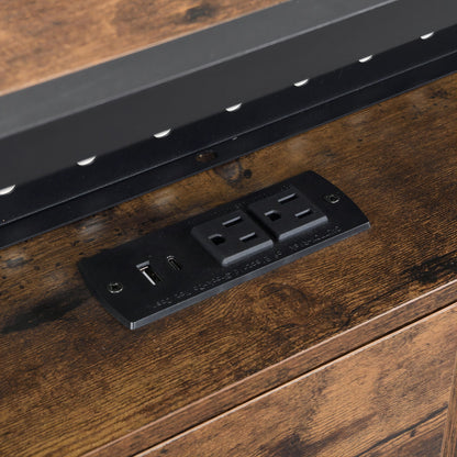 Modern Metal Platform Bed Frame With Wooden Headboard, USB Charging Station, Storage Drawers