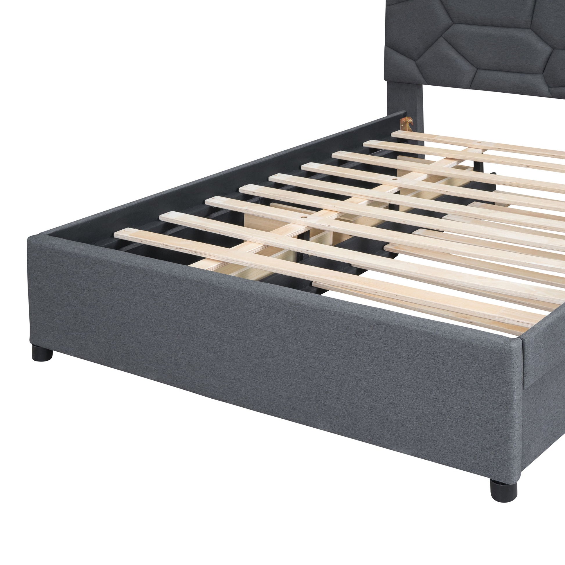 Upholstered Platform Bed With Brick Pattern Headboard And Twin Long Size Trundle - The Sleep Loft - Online Mattress Showroom NYC
