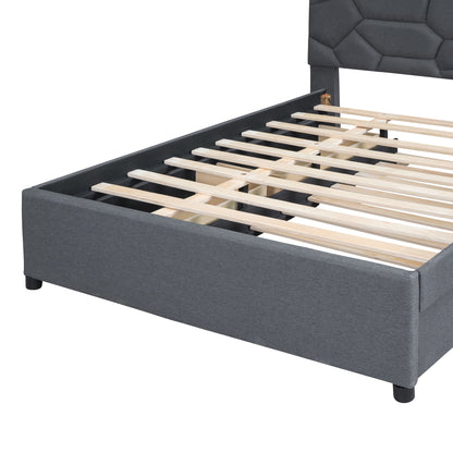 Upholstered Platform Bed With Brick Pattern Headboard And Twin Long Size Trundle - The Sleep Loft - Online Mattress Showroom NYC